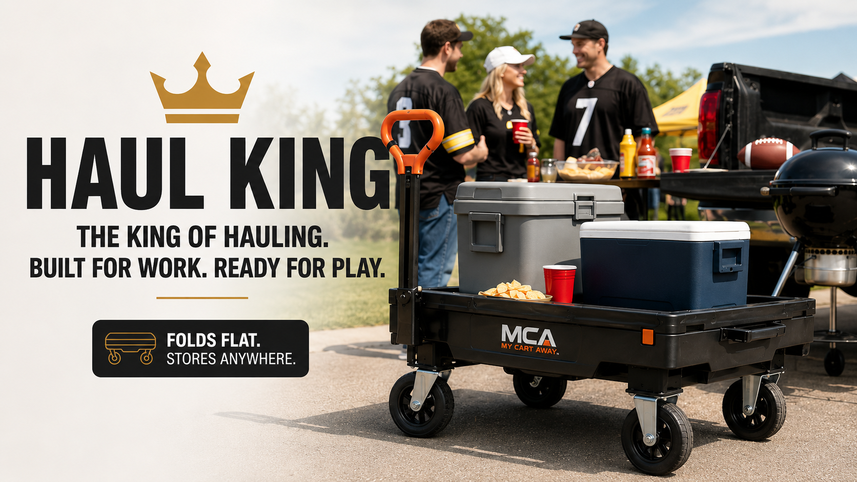 Haul King utility cart in an outdoor work and play setting